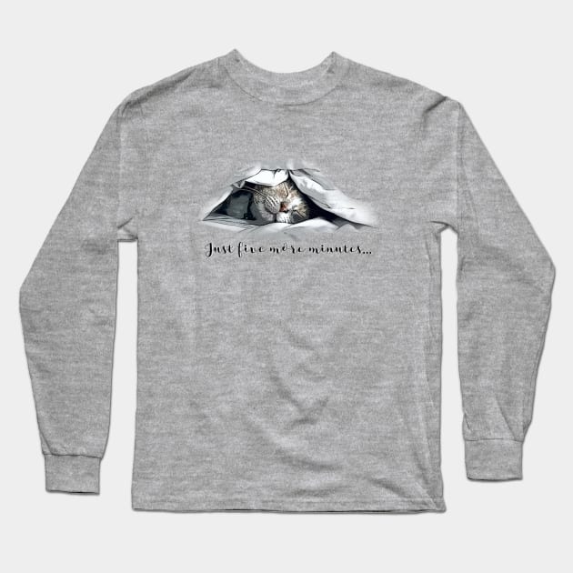 Just five more minutes - Cute sleeping cat Long Sleeve T-Shirt by Off the Page